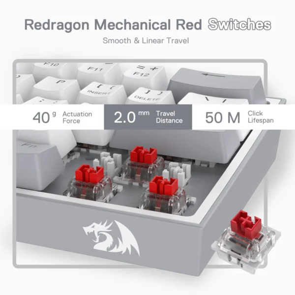 Redragon K617 Fizz 60% Wired RGB Gaming Keyboard, 61 Keys Hot-Swap Compact Mechanical Keyboard Red Switch - Image 3