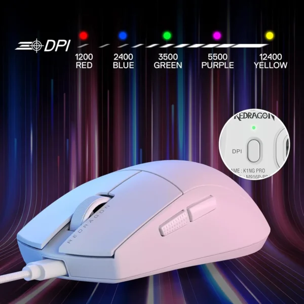 Redragon M724 Wired 42G Ultra-Light 12,400 Max DPI Optical 5 Programmable Buttons Gaming Mouse - Image 5