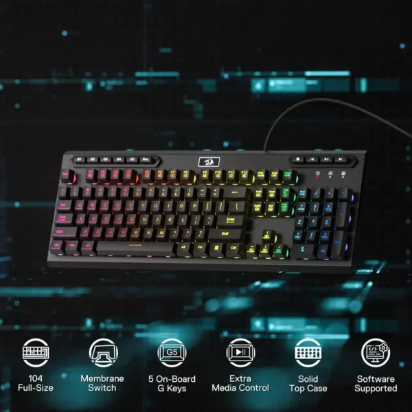 Redragon K513 RGB Membrane Gaming Keyboard – 104 Keys, Wired, Mechanical-Feel - Image 2