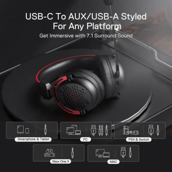 Redragon H386 USB Diomedes Wired Gaming Headset 7.1 Surround Sound  53MM Drivers Detachable Microphone Headphone - Image 3