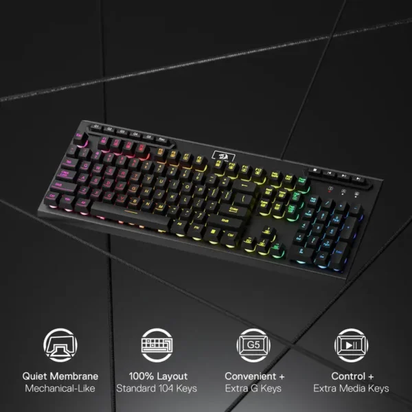 Redragon K513 RGB Membrane Gaming Keyboard – 104 Keys, Wired, Mechanical-Feel - Image 6