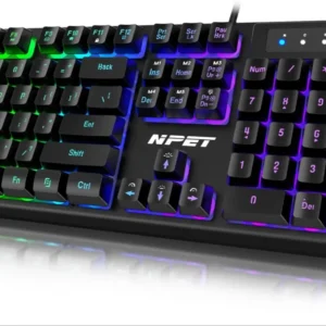 NPET K10 Wired Gaming Keyboard, LED Backlit, Spill-Resistant Design, Multimedia Keys,for Desktop, Computer, PC (Black)