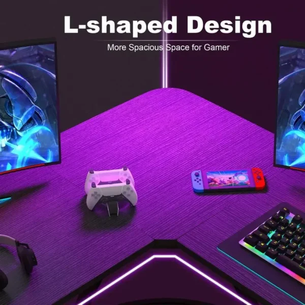 L-Shaped Gaming Desk – Computer Corner Desk with Large Monitor Riser Stand for Home Office - Image 5