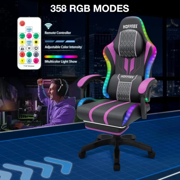 HOFFREE LED Gaming Chair Massage with Speakers Game Chair Big and Tall with Footrest Gamer  for 400lbs Computer Desk - Image 3