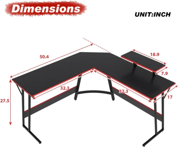 L-Shaped Corner Gaming Desk – Large Desktop Computer Desk multi purpose - Image 3