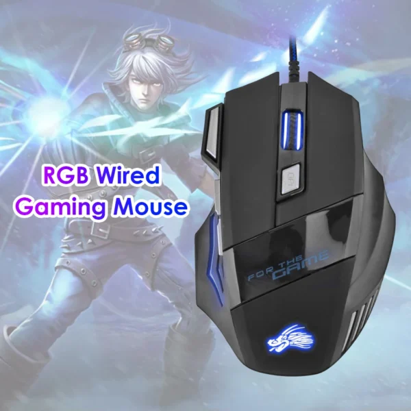 Wired Gaming Mouse – 7 Button, Adjustable 5500 DPI, Backlit Optical Mouse for PC Gamers - Image 2