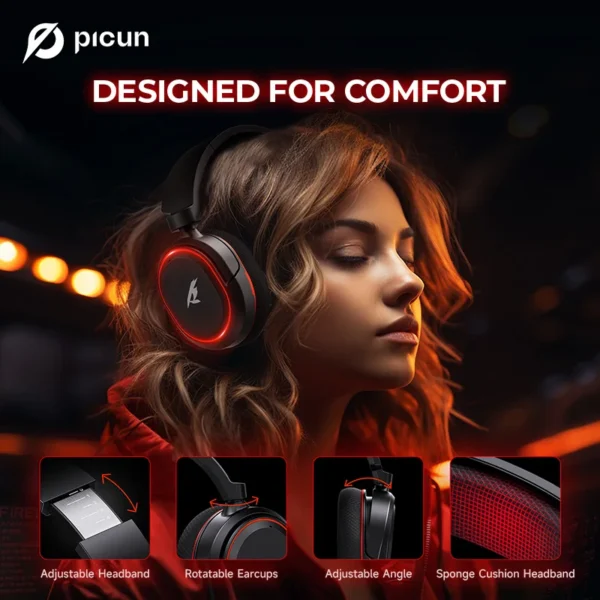 Picun G2 2.4G Wireless Gaming Headset – Bluetooth Headphones with 5ms Low Latency, 7.1 Surround Sound - Image 6