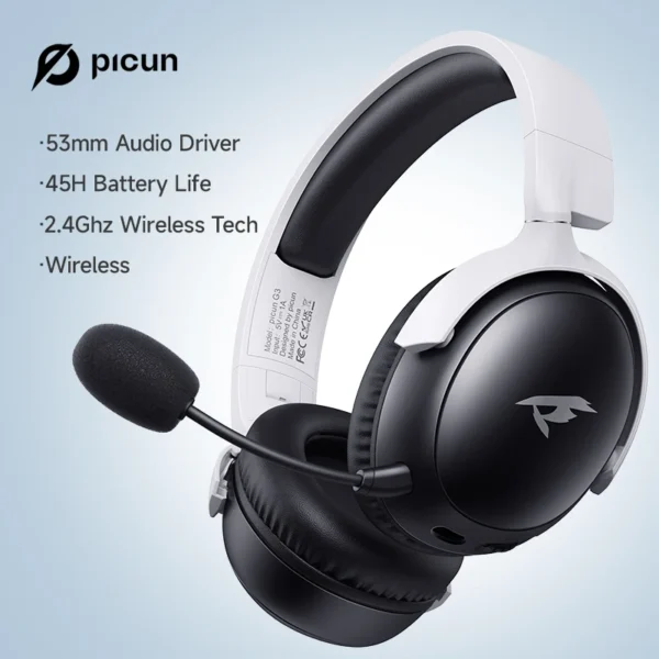 Picun G3 2.4GHz Wireless Gaming Headset Low Latency 53mm 3D Spatial Audio ENC Mic HD Call Bluetooth Headphone - Image 8