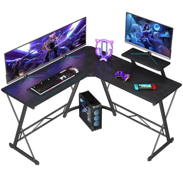 L-Shaped Gaming Desk – Computer Corner Desk with Large Monitor Riser Stand for Home Office - Image 6