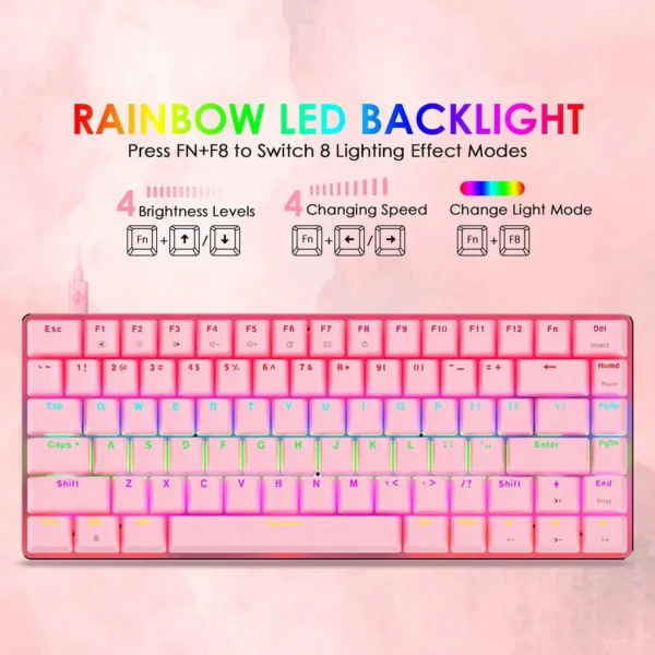 MAMBASNAKE x AJAZZ AK33 Pink Gaming Mechanical Keyboard – Rainbow Backlit, 82 Keys, Illuminated Type-C Wired Keyboard - Image 2