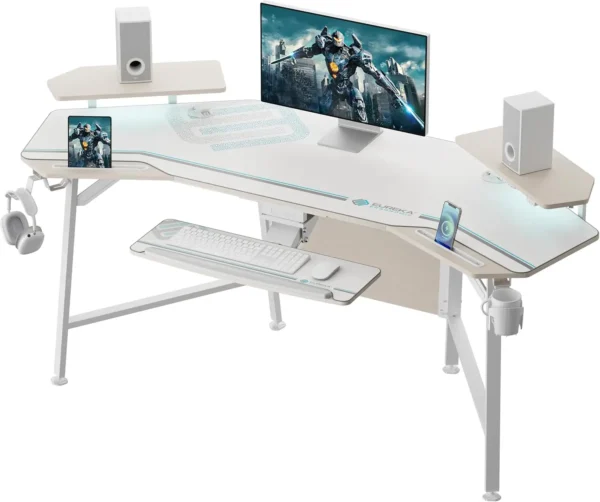 EUREKA ERGONOMIC Gaming Desk – 72" Large Wing-Shaped Studio Desk with LED Lights, Keyboard Tray, and Monitor Stand - Image 7