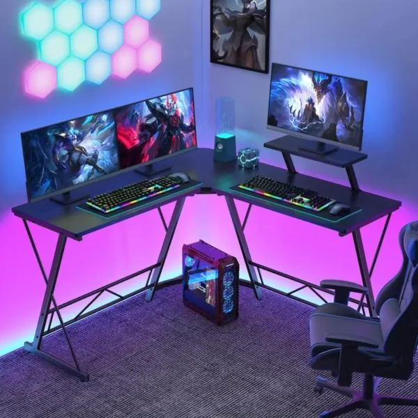 Gaming Furniture Gamer Desk – L-Shaped Corner Computer Desk with Thick Tabletop