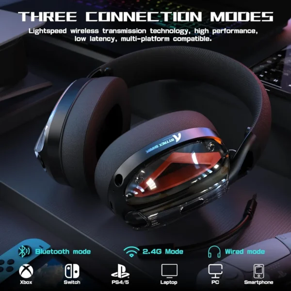 MAMBASNAKE x ATTACK SHARK L60 Lightweight Wireless Gaming Headset – Over-Ear, Wired/BT/2.4G Tri-Mode Connectivity - Image 2