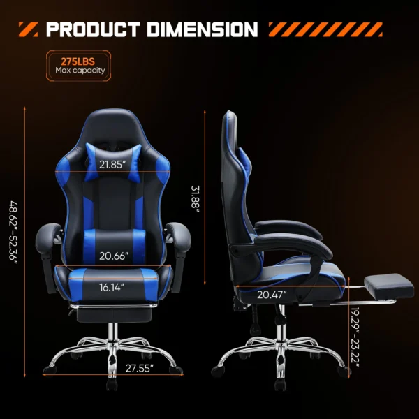 JHK Ergonomic Racing Gaming Chair – Adjustable Swivel PU Leather Chair with Headrest - Image 3