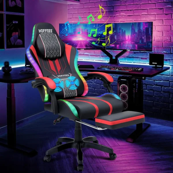 HOFFREE LED Gaming Chair Massage with Speakers Game Chair Big and Tall with Footrest Gamer  for 400lbs Computer Desk - Image 7