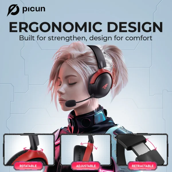 Picun G3 2.4GHz Wireless Gaming Headset Low Latency 53mm 3D Spatial Audio ENC Mic HD Call Bluetooth Headphone - Image 6