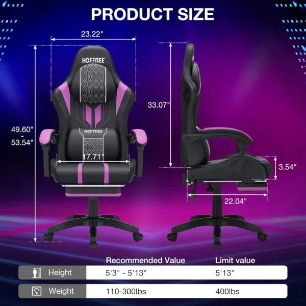 HOFFREE LED Gaming Chair Massage with Speakers Game Chair Big and Tall with Footrest Gamer  for 400lbs Computer Desk - Image 2