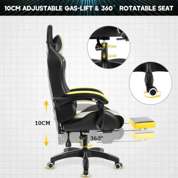 RGB Light Gaming Chair – Ergonomic Office Chair with 2-Point Massage, 135° Reclining, and Footrest for Gamers - Image 5