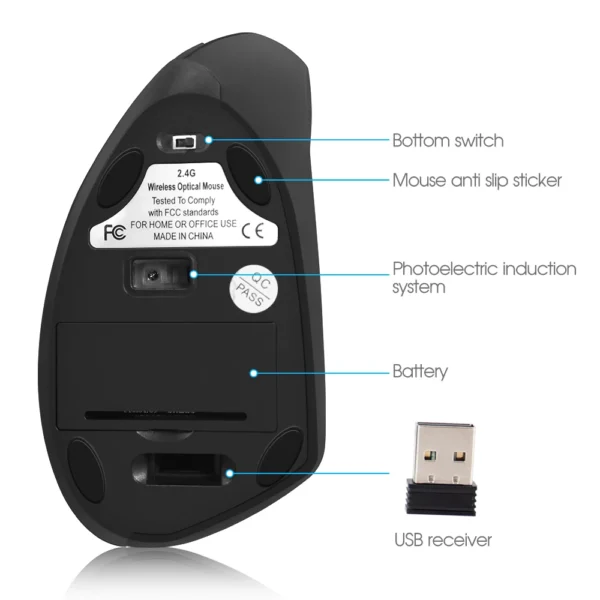 Wireless Vertical Mouse Gaming Mouse USB Computer Mice Ergonomic Desktop Upright Mouse 1600 DPI for PC Laptop Office Home - Image 5