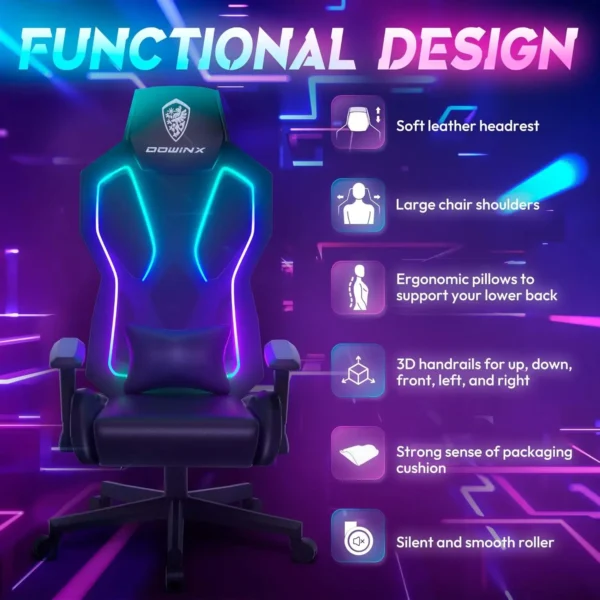 Dowinx RGB Gaming Chair with LED Lights – Ergonomic Reclining Computer Chair - Image 5