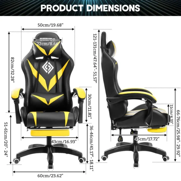 RGB Light Gaming Chair – Ergonomic Office Chair with 2-Point Massage, 135° Reclining, and Footrest for Gamers - Image 6