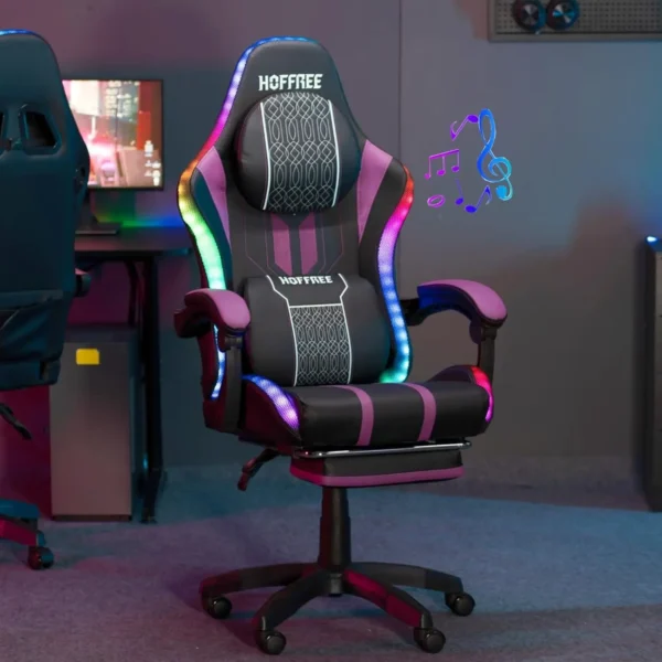 HOFFREE LED Gaming Chair Massage with Speakers Game Chair Big and Tall with Footrest Gamer  for 400lbs Computer Desk - Image 5