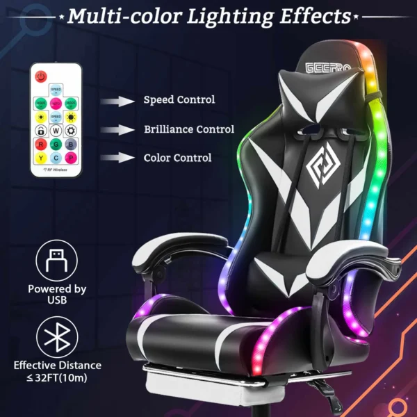 135° Gaming Chair with RGB Lights – Ergonomic Office Chair with Bluetooth Speaker - Image 3