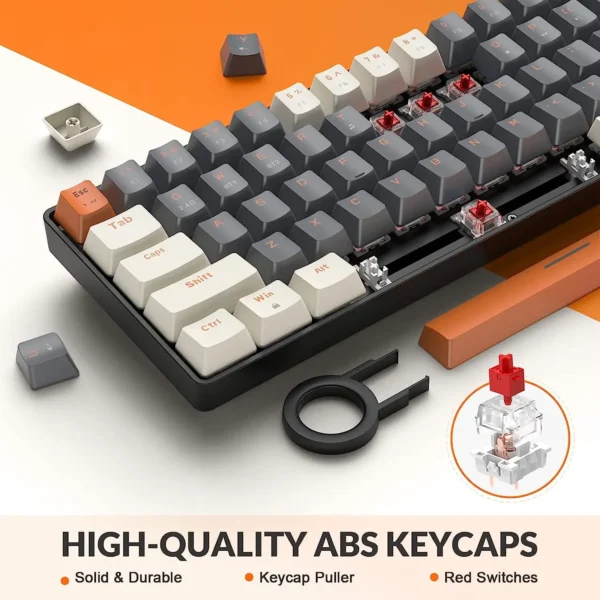 RK68 60% Wireless Mechanical Keyboard, Bluetooth 5.0/2.4GHz with Dual Mode 2-in-1 Receiver, 68-Key Hot-Swappable Gaming Keyboard - Image 5