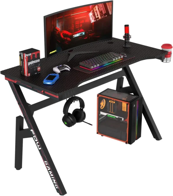 47-Inch Modern Ergonomic Gaming Desk – Computer Desk for Home Office, Oversized Black Design