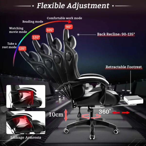 135° Gaming Chair with RGB Lights – Ergonomic Office Chair with Bluetooth Speaker - Image 2