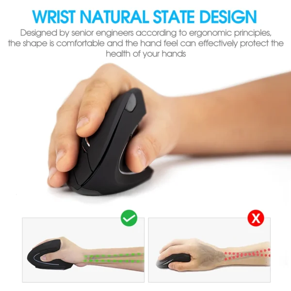 Wireless Vertical Mouse Gaming Mouse USB Computer Mice Ergonomic Desktop Upright Mouse 1600 DPI for PC Laptop Office Home - Image 3