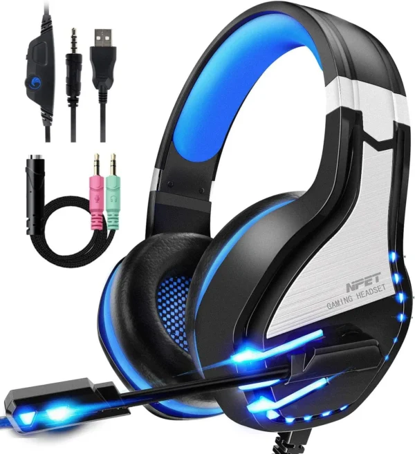 NPET HS10 Stereo Gaming Headset for PS4 PC Xbox One PS5 Controller, Blue