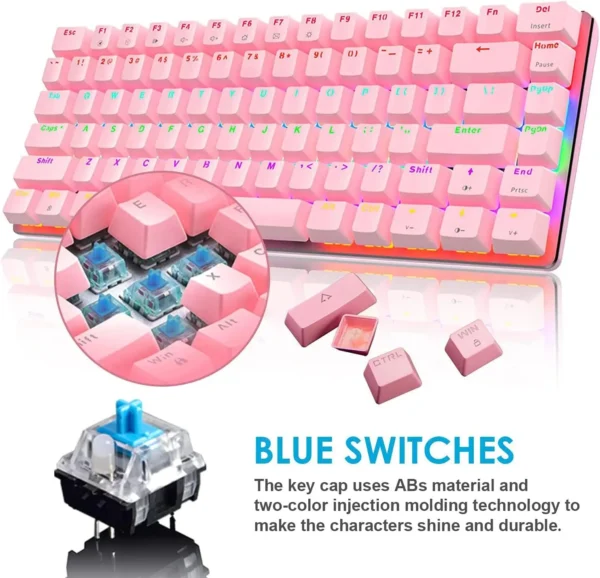 MAMBASNAKE x AJAZZ AK33 Pink Gaming Mechanical Keyboard – Rainbow Backlit, 82 Keys, Illuminated Type-C Wired Keyboard - Image 4