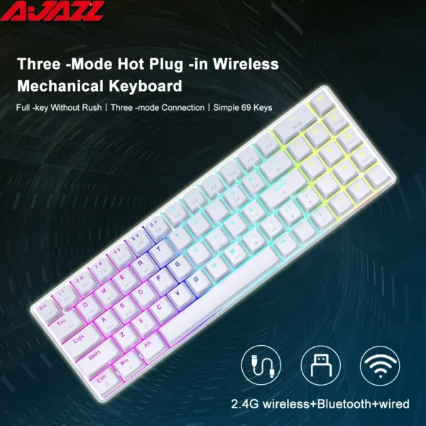 AJAZZ AK692 Gaming Mechanical Keyboard RGB 68 Keys Hot Swap Custom Keyboard Bluetooth Wireless Keyboards for PC Laptop Computer - Image 5