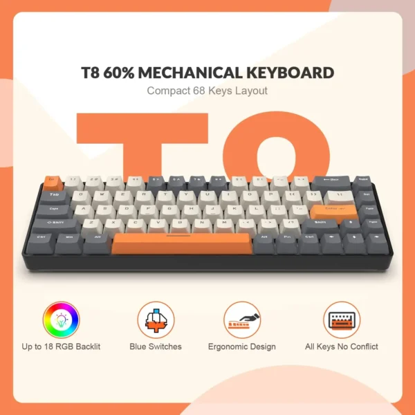 MAMBASNAKE x ZIYOU LANG T8 60% Mechanical Gaming Keyboard – 68 Keys TKL Compact Mini Keyboard - Image 2