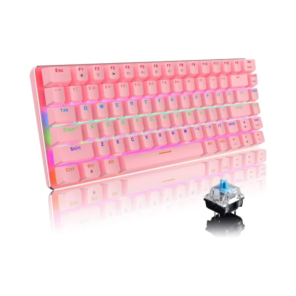 MAMBASNAKE x AJAZZ AK33 Pink Gaming Mechanical Keyboard – Rainbow Backlit, 82 Keys, Illuminated Type-C Wired Keyboard