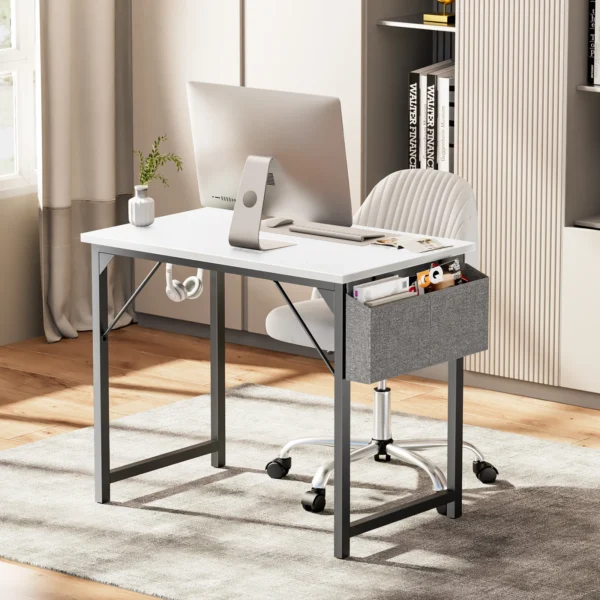 JHK Computer Desk – Modern Simple Style Writing, Study, Office, and Gaming Table with Side Bag and Headphone Hook - Image 6