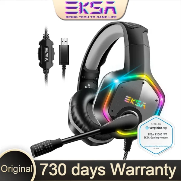 EKSA E1000 Gaming Headset – 7.1 Surround Sound Wired Gaming Headphones with Noise-Cancelling Mic for PC, PS4, and PS5