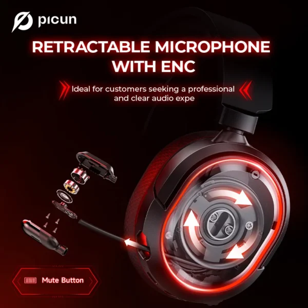 Picun G2 2.4G Wireless Gaming Headset – Bluetooth Headphones with 5ms Low Latency, 7.1 Surround Sound - Image 4