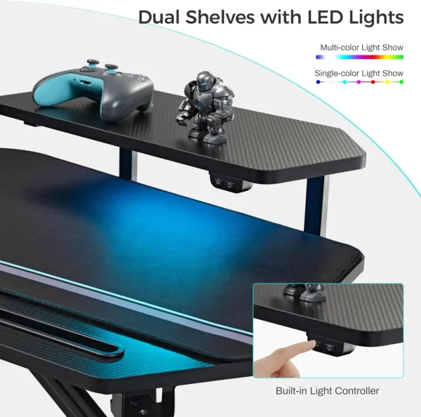 EUREKA ERGONOMIC Gaming Desk – 72" Large Wing-Shaped Studio Desk with LED Lights, Keyboard Tray, and Monitor Stand - Image 5