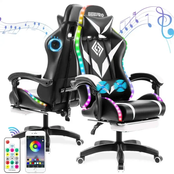 135° Gaming Chair with RGB Lights – Ergonomic Office Chair with Bluetooth Speaker