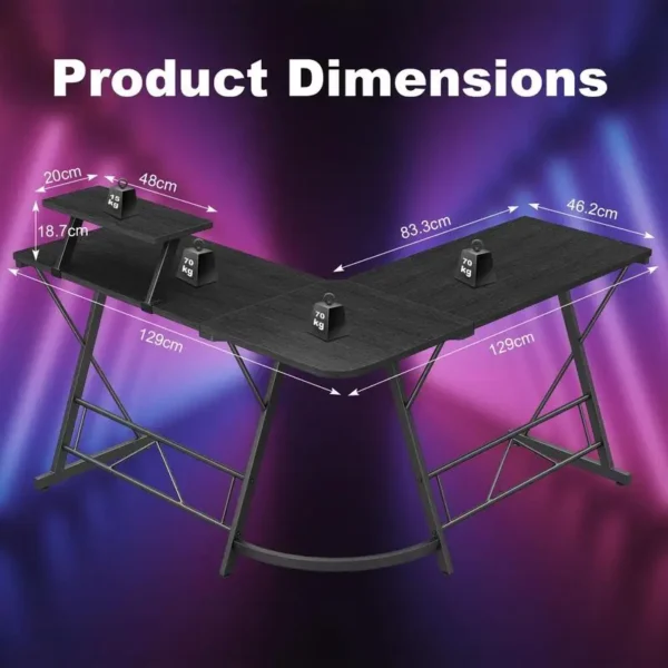 Gaming Furniture Gamer Desk – L-Shaped Corner Computer Desk with Thick Tabletop - Image 3