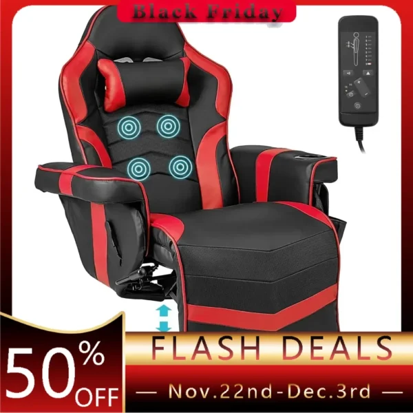 Gaming Chair with Massage and Cup Holder – Height Adjustable