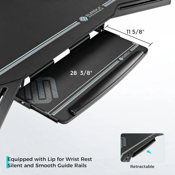 EUREKA ERGONOMIC Gaming Desk – 72" Large Wing-Shaped Studio Desk with LED Lights, Keyboard Tray, and Monitor Stand - Image 6