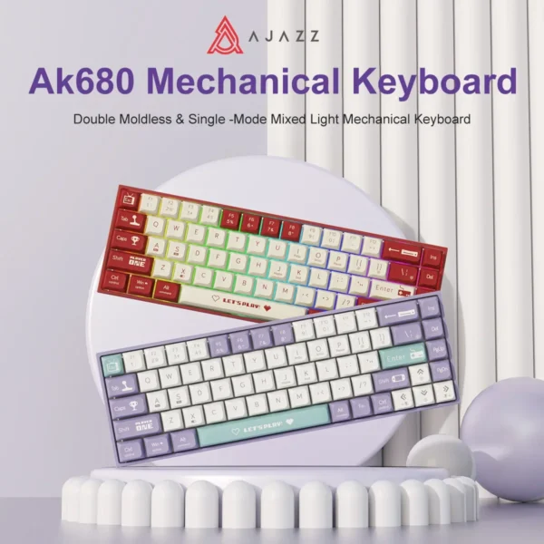 AJAZZ AK680 Mechanical Keyboard | 68 Keys, ABS Keycaps, Wired/Wireless Bluetooth | Hot-Swap Custom Gasket Gamer Keyboard for PC & Laptop - Image 2