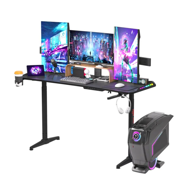 Height Adjustable Gaming Desk – Standing Desk with RGB LED Lights for Gaming