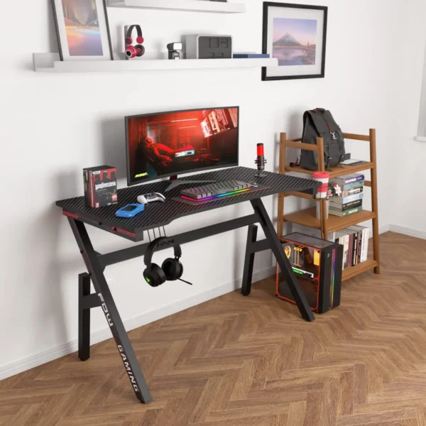 47-Inch Modern Ergonomic Gaming Desk – Computer Desk for Home Office, Oversized Black Design - Image 4