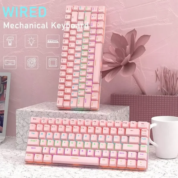 MAMBASNAKE x AJAZZ AK33 Pink Gaming Mechanical Keyboard – Rainbow Backlit, 82 Keys, Illuminated Type-C Wired Keyboard - Image 6