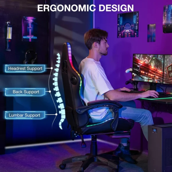 HOFFREE LED Gaming Chair Massage with Speakers Game Chair Big and Tall with Footrest Gamer  for 400lbs Computer Desk - Image 6