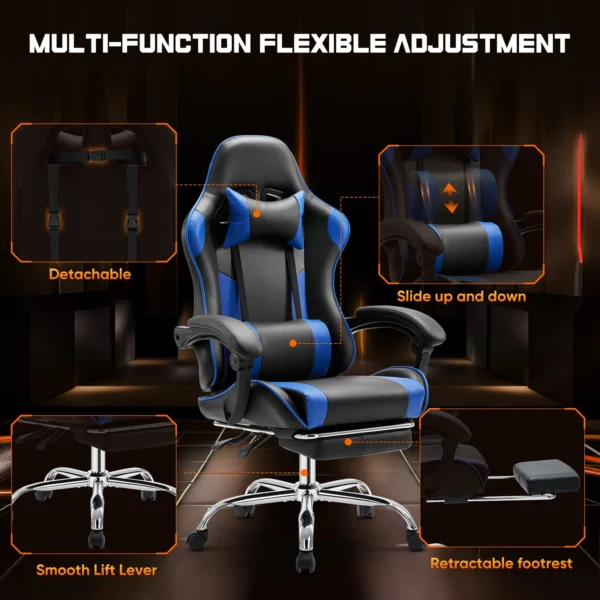 JHK Ergonomic Racing Gaming Chair – Adjustable Swivel PU Leather Chair with Headrest - Image 4